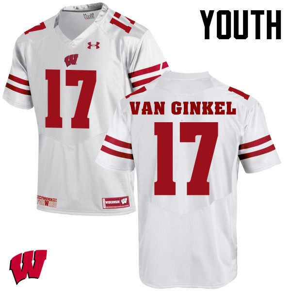 Wisconsin Badgers Youth #17 Andrew Van Ginkel NCAA Under Armour Authentic White College Stitched Football Jersey YL40R25DQ